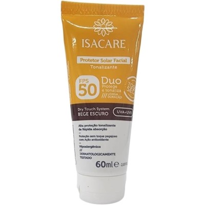 Protetor Solar Facial Toque Seco bege Escuro Fps50 60ml Isacare