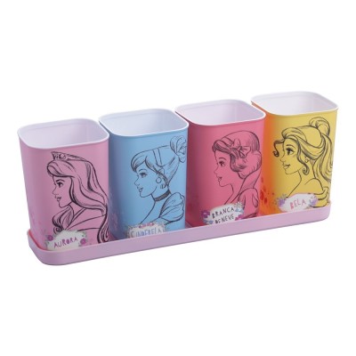 Porta Canetas C/ Bandeja Princesas - 5 Pcs Disney Plasutil