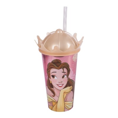 Copo C/ Canudo Coroa Bela 500ml Disney Plasutil